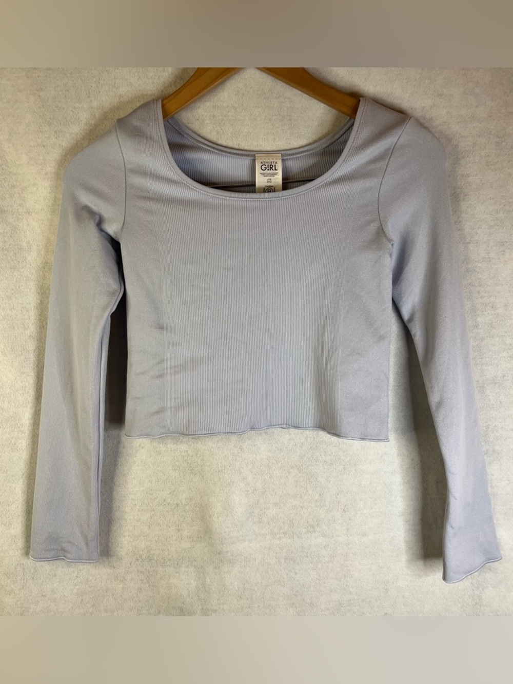 Athleta‎ Girl Top Rise Above Rib Cropped Shimmer Tee Blue Long Sleeve SZ 12 NWOT